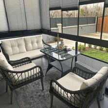 Tu Tienda MİNİMAL BALKONLAR ÖZEL KAŞ GALVANİZ 2+1+1+SEHPA BAHÇE BALKON MOBİLYASI,GRİ RATTAN/KREM KUMAŞ