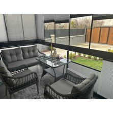 Tu Tienda MİNİMAL BALKONLAR ÖZEL KAŞ GALVANİZ 2+1+1+SEHPA BAHÇE BALKON MOBİLYASI,GRİ RATTAN/GRİ KUMAŞ