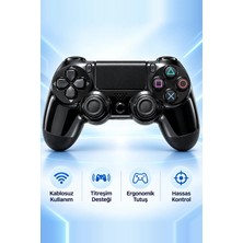 Glrtech P4 Siyah Kablosuz Oyun Kolu Double Motor Titreşimli Şarj Edilebilir Ps4 Uyumlu