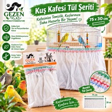 Gezen Renkli Şeritli Kuş Kafesi Tülü Xxl Boy 75X30 cm Tüy ve Yem Kabuklarını Önleme Özellikli