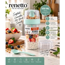 Renetto Emvora Home 550 ml Kaşıklı Müsli Kabı – Üst Bölmeli Kahvaltı ve Atıştırmalık Saklama Kabı Mavi