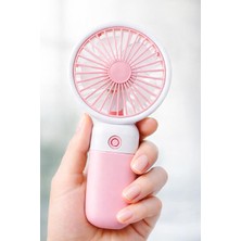 Standlı 3 Mod Şarjlı El Fanı 3 Kademe Seyahat Masaüstü Vantilatör Taşınabilir Mini Fan F139 (Pembe)