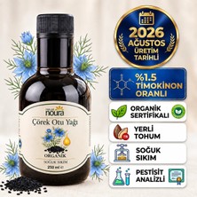 Noura Natural Çörek Otu Yağı - Organik - 250 ml (1.5 Timokinon) - %100 Doğal -Soğuk Sıkım - Yerli Tohum - Cam Şişe
