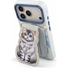 Nimmy Manyetik Standlı iPhone 18 Pro Max Uyumlu Kartlıklı Magsafe 3D Nakışlı Kedi Figürlü Kılıf