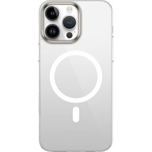 SBN - Store ile Uyumlu 16 Pro Kılıf M-Safe Şarj Özellikli Şeffaf Cam Arka Yüzey G-Glass Kapak Şeffaf
