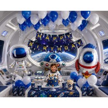 Partixa Saremset Uzay Macerası Temalı Doğum Günü Seti / Astronot-Ufo-Roket Folyo Balon, Latex-Zincir-Band, 25 Parça Set
