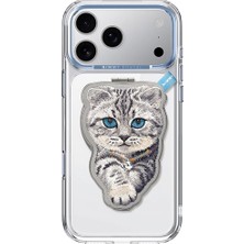 Nimmy Magsafe iPhone 18 Pro Uyumlu Kılıf | Değiştirilebilir Manyetik 3D Gerçek Nakışlı Kedi Standlı