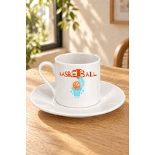 Mor Mürekkep Baketball Yazılı Baskılı Tabaklı Türk Kahvesi Fincanı