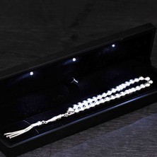 Fm 💎 Premium Parlak ve Şık Hediyelik Işıklı Kutulu Düz Yuvarlak 925 Ayar Gümüş Tesbih