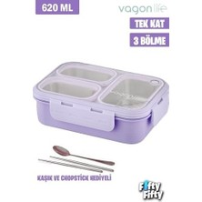 SBN - Store Prime Lunch Box 620 ml Tek Kat Üç Bölmeli Metal Kaşıklı Yeni Nesil Sefer TASI-FFLBOX7097
