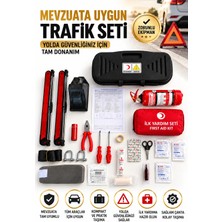 Fluvera  (SİYAH)Numaratör Hediyeli Tüvtürk Onaylı Yeni Mevzuata Uygun  Trafik Seti 19 Parça Oto Acil Yardım Seti Yangın Söndürücü,Reflektör,Çekme Halatı Ilk Yardım Seti