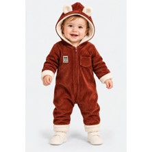 BEBEKİZ Içi Welsoft Dışı Kadife Kapüşonlu Kışlık Unisex Bebek Astronot Tulum Kulaklı Kapüşonlu Fermuarlı Uyku Tulumu