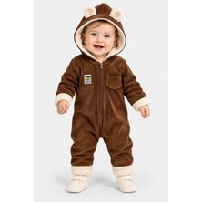 BEBEKİZ Içi Welsoft Dışı Kadife Kapüşonlu Kışlık Unisex Bebek Astronot Tulum Kulaklı Kapüşonlu Fermuarlı Uyku Tulumu
