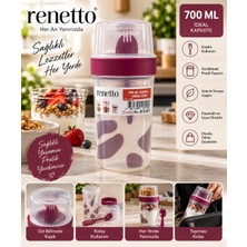 Renetto Emvora Home 700 ml Kaşıklı Müsli Kabı – Üst Bölmeli Kahvaltı ve Atıştırmalık Saklama Kabı Bordo