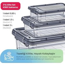 SBN - Store Prime Life 3’lü Kilitli Saklama Seti (3L+1.5L+0.85L) – Iç Içe Geçen Yer Tasarruflu, Şeffaf Premium Gıda Kabı