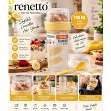 Renetto Emvora Home 700 ml Kaşıklı Müsli Kabı – Üst Bölmeli Kahvaltı ve Atıştırmalık Saklama Kabı Sarı