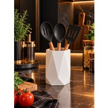 Betonmall Tezgah Üstü Kaşıklık Mutfak Gereçleri Standı Kepçe Spatula Kaşık Düzenleyici Mutfak Organizeri 7X11 cm