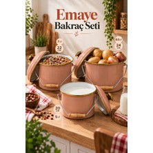 Bonera Emaye 3'lü Bakraç Seti 20-22-24 cm Kahverengi - Bakliyat Yoğurt Bakracı