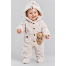 BEBEKİZ Kapüşonlu Ayıcıklı Kadife Bebek Tulum Patikli Düğmeli Kışlık Peluş Astronot Tulum 6-9-12 Ay Uyku Tulumu