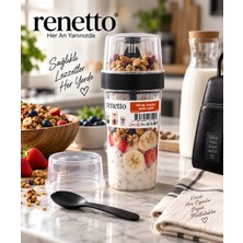 Renetto Emvora Home 700 ml Kaşıklı Müsli Kabı – Üst Bölmeli Kahvaltı ve Atıştırmalık Saklama Kabı Siyah