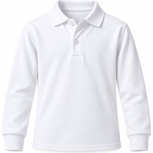 Kidsmadamiko Unisex Çocuk %100 Pamuk Polo Yaka Uzun Kollu Manşetli Beyaz Okul Tişörtü 5-17 Yaş