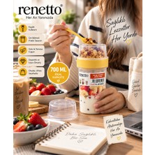 Renetto Emvora Home 700 ml Kaşıklı Müsli Kabı – Üst Bölmeli Kahvaltı ve Atıştırmalık Saklama Kabı Sarı
