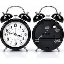 C&On Design  Çalar Saat 21 cm Kurmalı Alarm Lı Çalar Saat Büyük Boy Retro Vintage Çift Çanlı Komodin Saati Kırmızı