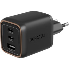 Duracell 65W Pd 2 Usb-C + 1 Usb-A I 3 Port Hızlı Şarj Adaptörü Siyah