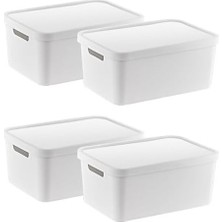 SBN - Store Prime 4'lü Set Stafi Çok Amaçlı Kapaklı Kutu Beyaz 4,5 Lt