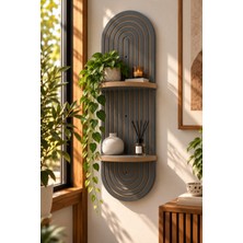 Ravello Design Antrasit Ahşap 2 Katlı Modern Duvar Rafı 85X30