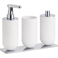 SBN - Store Prime 3'lü Set Sıvı Sabunluk-Diş Fırçalığı-Pamukluk Beyaz/krom Renk 206X87X265 mm