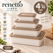 Renetto Emvora Home Lineo 4’lü Dikdörtgen Saklama Kabı Seti – 4 Farklı Boy Düzenleyici Gıda Saklama Kabı Bej