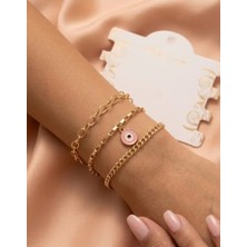Gonca Takı Üçlü Gold Rengi Çelik Bileklik