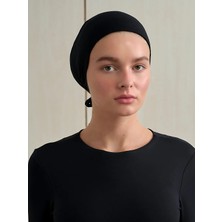 Cassenta Scarf Kaymaz Başörtüsü Sabitleyici Dikişsiz Bağlamalı Topuz Penye Tesettür Bone Siyah