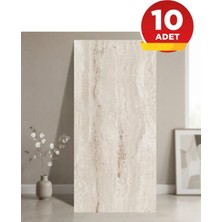 BienHome 10 Adet, 30X60 cm Açık Bej Açık Krem Renkler Lüks Mermer Desenli Kendinden Yapışkanlı Mutfak Banyo Wc Kaplama Pvc Panel M1019