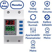 Tomzn Voltaj ve Akım Koruma Rölesi 63A Yüksek Alçak Gerilim Akım Koruyucu Elektrik Bekçisi Çift Kontaktörlü
