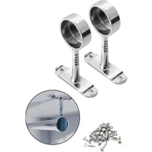 SBN - Store Krom Yuvarlak Mobilya Boru Askı Flanşı, Dolap Elbise Askılık Borusu Aparatı, Metal, 2 Adet