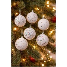 SBN - Store 6 Adet Lüx Set Ağacı Süslemeleri Topları Topu Yılbaşı Süsleri 6 cm Yeşil Yılbaşı Ağacı Süsü Beyaz