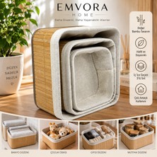 Renetto Emvora Home 3’lü Bambu Düzenleyici Sepet Seti – Iç Içe Geçebilen Çok Amaçlı Saklama ve Organizer Sepet