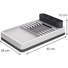 SBN - Store Bulaşıklık Tezgah Üstü Tabaklık & Bardaklık – Kaşıklık Bölmeli Mutfak Kurutmalık, Büyük Boy Bulaşık Kurutma Rafı, Damlalıklı Organizer (42X26X12 Cm)