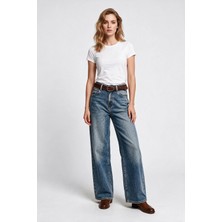 Seleste Marsel Leon Kadın Yüksek Bel Geniş Paça Baggy Jean Pantolon Denim Kumaş