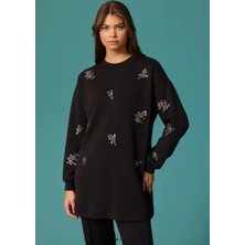 Scl Boncuk İşlemeli Bisiklet Yaka Sweatshirt