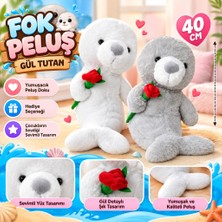 Zenviaa Mey Ithalat® PL50252 40 cm Fok Gül Tutan Peluş Fok Oyuncak ZNV20296545
