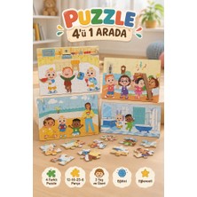 Farbu Oyuncak Coco-Melon Lisanslı 4'ü 1 Arada 26X24 cm Arkadaşlık Temalı Eğitici ve Öğretici Oyuncak Puzzle