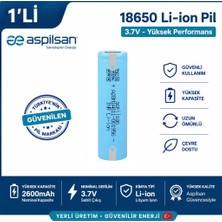 İnfostar Aspilsan Puntalı 18650 2600MAH 3.7V Li-Ion Şarjlı Pil INR18650A28 Tekli Orijinal Yerli Üretim Lityum Iyon Batarya