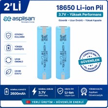 İnfostar Aspilsan Puntalı 18650 2600MAH 3.7V Li-Ion Şarjlı Pil 2'li Paket INR18650A28 Orijinal Yerli Üretim Lityum Iyon Batarya