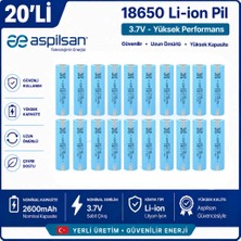 İnfostar Aspilsan Puntalı 18650 2600MAH 3.7V Li-Ion Şarjlı Pil 20'li Paket | Orijinal INR18650A28 Lityum Iyon Hücre | Elektrikli Bisiklet, Scooter, Ups, Solar ve Powerbank Bataryaları Için