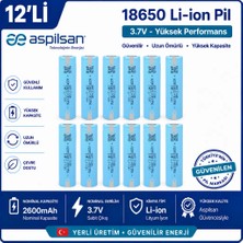 İnfostar Aspilsan Puntalı 18650 2600MAH 3.7V Li-Ion Şarjlı Pil 12'li Paket | INR18650A28 Orijinal Lityum Iyon Batarya | Powerbank, E-Bisiklet, Ups ve Solar Sistemler Için