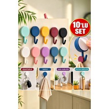Kitchen Dream 10'lu Plastik Kendinden Yapışkanlı Renkli Duvar Askısı Çok Amaçlı Kanca Seti