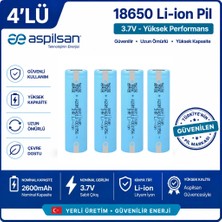 İnfostar Aspilsan Puntalı 18650 2600MAH 3.7V Li-Ion Şarjlı Pil 4'lü Paket | INR18650A28 Orijinal Lityum Iyon Batarya | Yerli Üretim